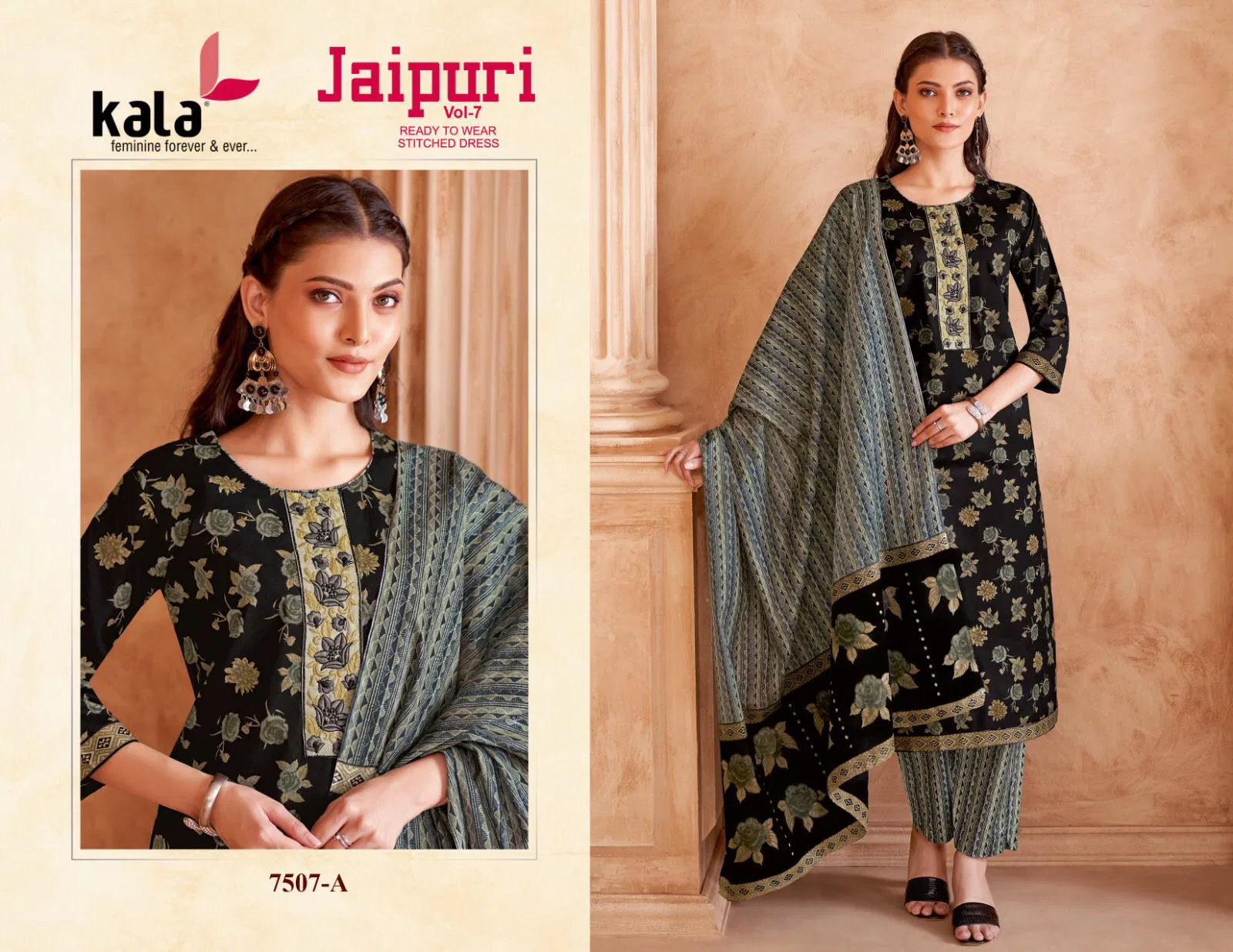Jaipuri Vol 7 By Kala Printed Cotton Embroidery Dress Material Orders In India